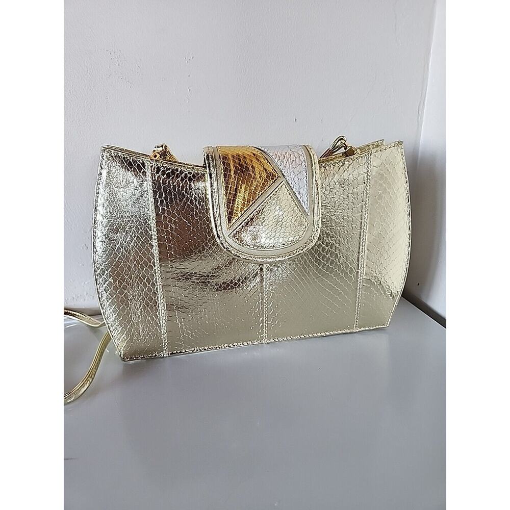 J. Renee METALLIC Colored Shoulder Purse, New gold Silver Snakeskin Pattern